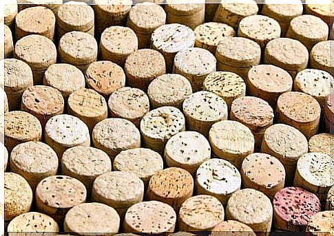 lots of wine corks in a row