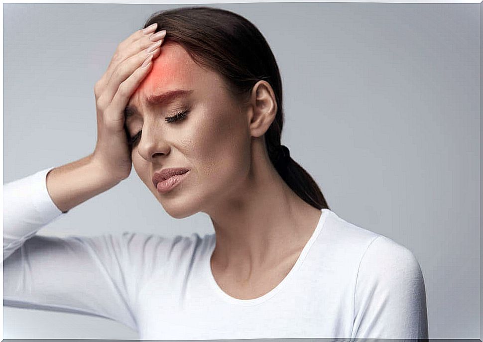 Woman taking care of her forehead