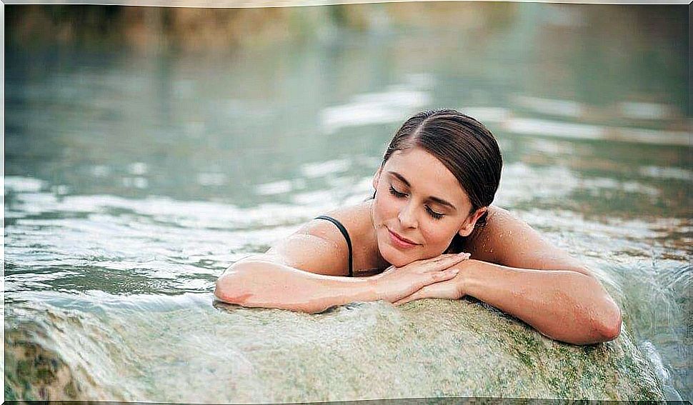 Woman in hot spring