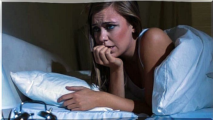 Woman with anxiety at night