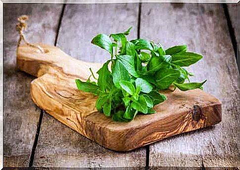 Basil on cutting board