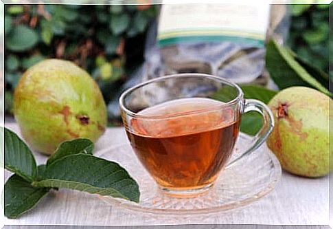 Tea and two guava fruits