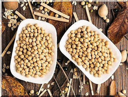 Bowls with soybeans 