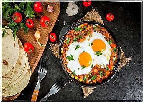 Dish with eggs