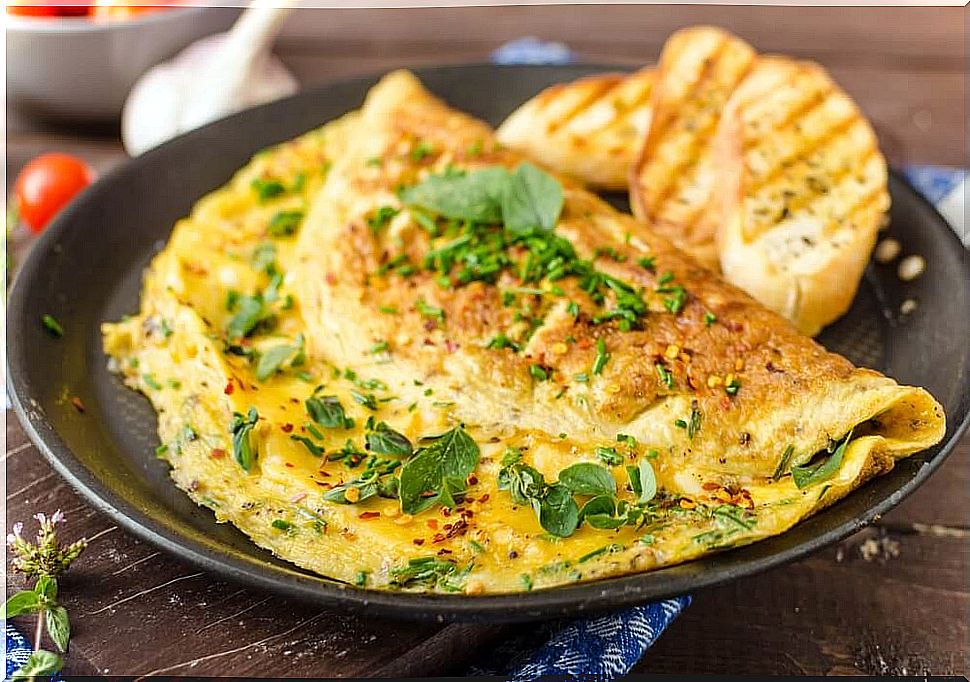 Omelette with spinach.